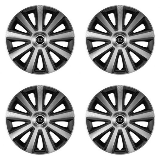 Capace de roata pentru Kia (logo mai vechi) 15 Aviator carbon argintiu&negru