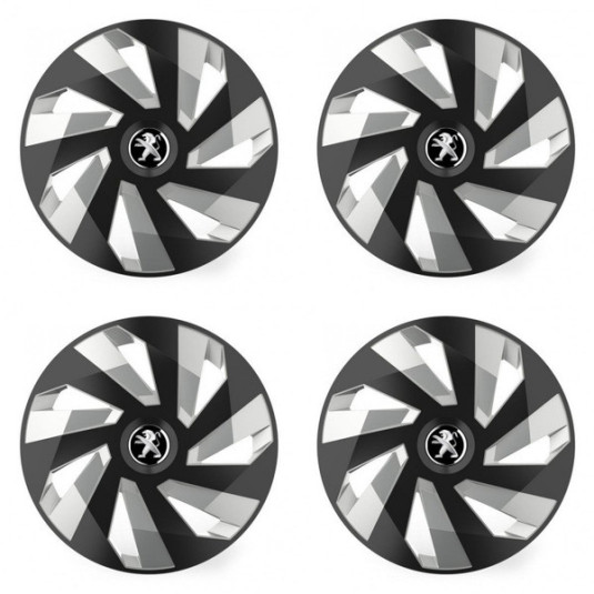 Capace jante Peugeot (logo vechi) 15 Vector RC negru și argintiu