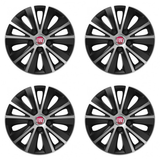 Capacele roţii pentru Fiat (roşu) 15 RAPIDE argintiu şi negru