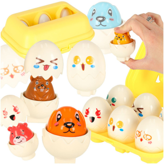 Puzzle educativ cu forme de ouă Montessori animale 6 buc.