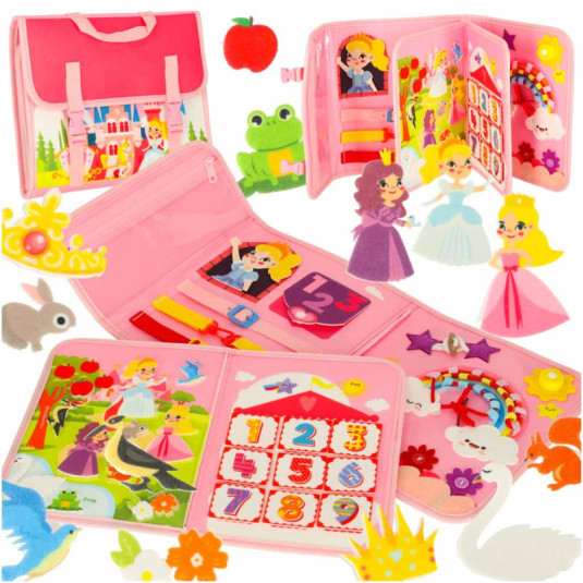 Tablele senzoriale Montessori pentru manipulare pe rucsac roz