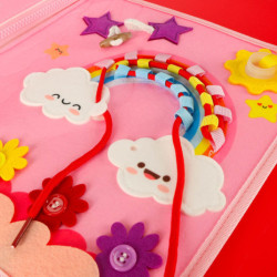 Tablele senzoriale Montessori pentru manipulare pe rucsac roz