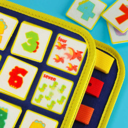 Plansa senzoriala de manipulare Montessori pe rucsac albastru