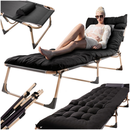 Pat de campanie pliabil pentru turism 198 cm negru