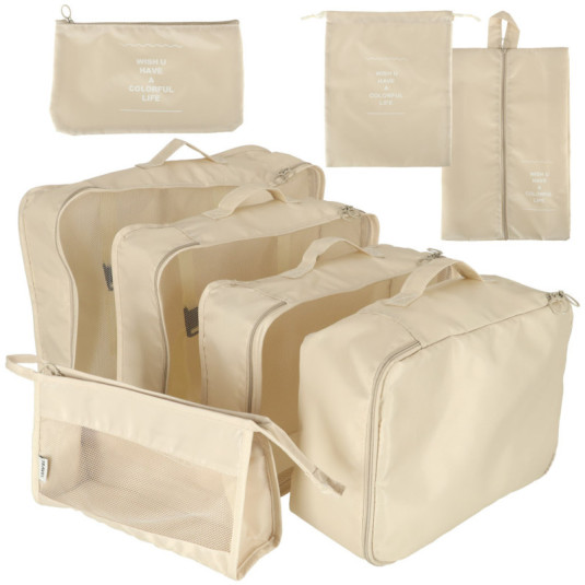 Organizatori portbagaj set de călătorie 8 piese accesorii depozitare haine impermeabile genti machiaj gentuță pantofi bej