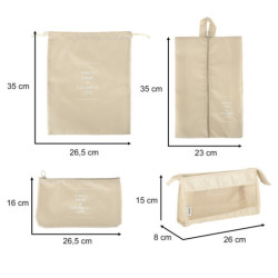 Organizatori portbagaj set de călătorie 8 piese accesorii depozitare haine impermeabile genti machiaj gentuță pantofi bej