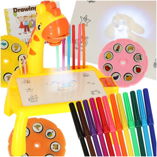 Tablă de desen cu proiector girafă galben