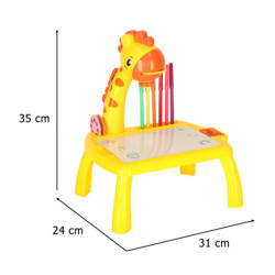 Tablă de desen cu proiector girafă galben