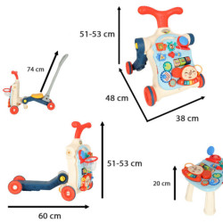 Masă interactivă 5în1 cu cărucior și plimbare