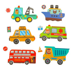 Puzzle magnetic cu mijloace de transport
