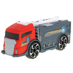 Transportor TIR 2în1 garaj parcare pompieri + 3 mașini roșu