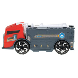Transportor TIR 2în1 garaj parcare pompieri + 3 mașini roșu