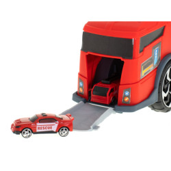 Transportor TIR 2în1 garaj parcare pompieri + 3 mașini roșu