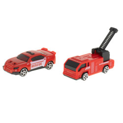 Transportor TIR 2în1 garaj parcare pompieri + 3 mașini roșu