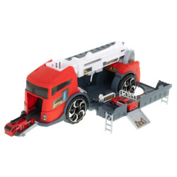 Transportor TIR 2în1 garaj parcare pompieri + 3 mașini roșu