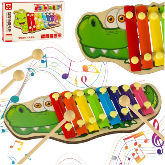 Timbale din lemn colorat pentru copii crocodil