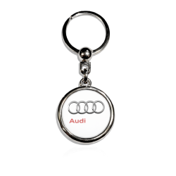 Breloc din rășină Audi rotund alb cu inscripție pe lateral
