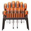 Oțel crom-vanadiu cu vârf magnetic și mânere acoperite cu cauciuc Setul conține: 6 șurubelniță plată 6 șurubelniță cu cruce 6 șurubelniță torx 1 suport perete/birou cu două rânduri ...