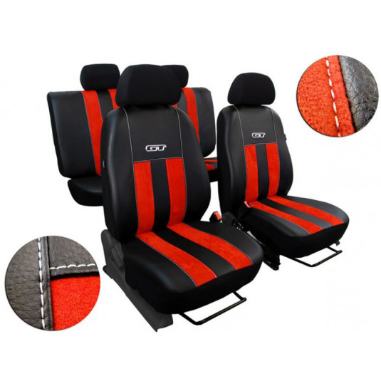 Huse auto GT cărămidiu roșu-negru (Alcantara-piele)