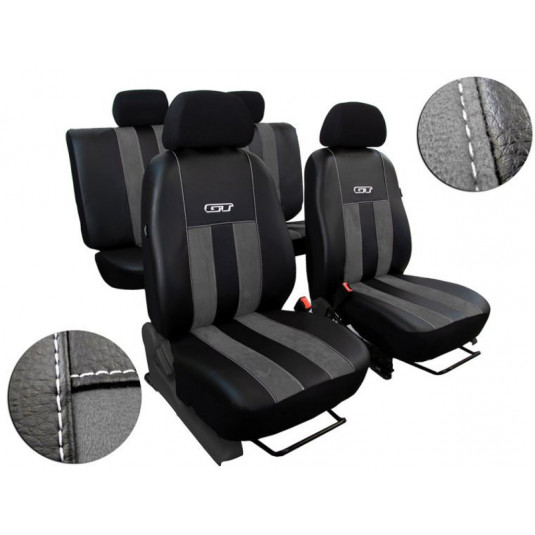 Huse auto GT gri închis-negru (Alcantara-piele)