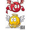Frumos autocolant cu emoji Dracul și înger. Tipărit pe folie albă.