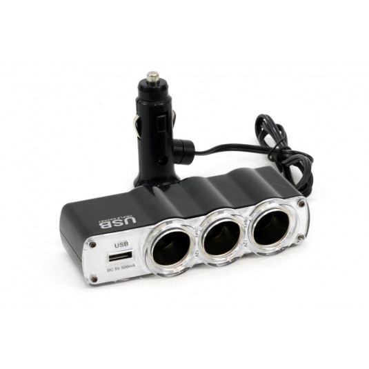 Triplu încărcător de brichete auto + USB SOC-04