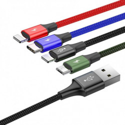 Cablu USB BASEUS 4în1 negru, 1xUSB-C, 2x Lightning, 1xMicro 3,5A 120 cm