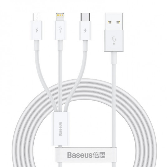 Cablu USB 3în1 BASEUS Superior Series 3,5A, 120 cm alb