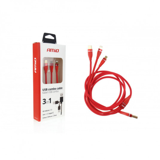 Cablu multi pentru telefon USB C / micro USB 120cm roșu FullLINK 3.1A UC-7