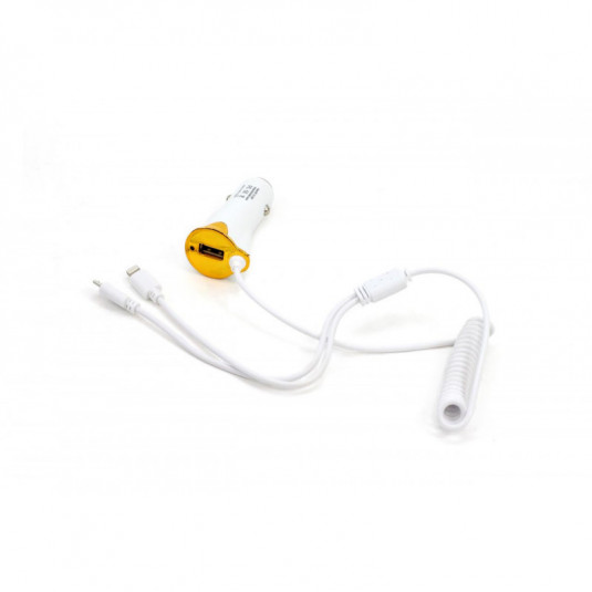 Încărcător auto pentru telefon mobil cu USB + microUSB + iPhone lighting PCH-05