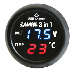 Voltmetru digital 12/24V cu termometru și ieșire USB