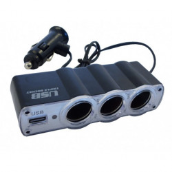 Priză multiplă pentru aprindere 3+1 USB cu cablu 12/24 V