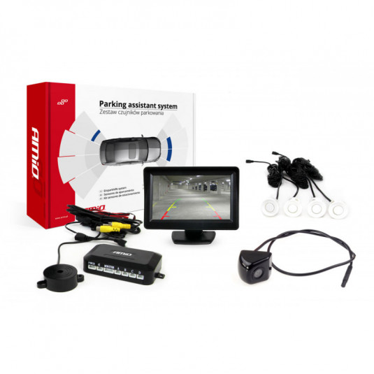 Asistență parcare TFT01 4,3 cu cameră HD-310 4-senzori albi