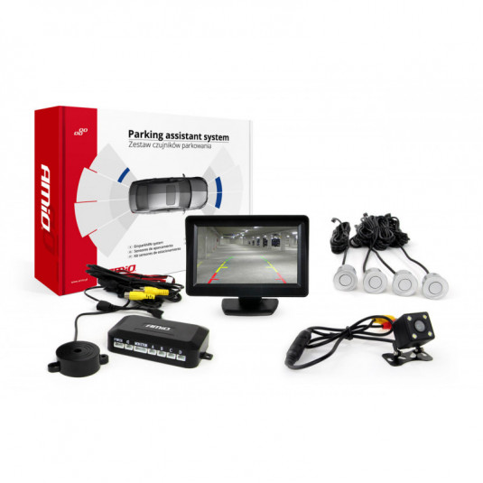 Asistență la parcare TFT01 4,3" cu cameră CAM-315 LED, 4 senzori argintiu