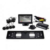 Asistență de parcare TFT01 4,3" cu cameră CAM-402 LED în suportul sub tablă de înmatriculare, 4 senzori, negru