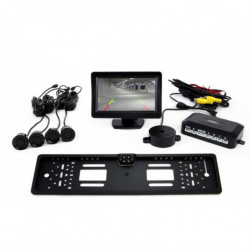 Asistență de parcare TFT01 4,3" cu cameră CAM-402 LED în suportul sub tablă de înmatriculare, 4 senzori, negru