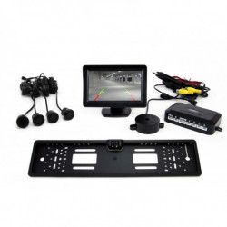 Sistem de parcare TFT01 4,3" cu cameră CAM-402 LED în suportul sub numarul de înmatriculare, 4-senzori, negru GOLD 18mm