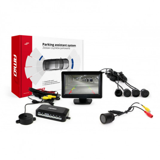 Asistență parcare TFT01 4,3" cu cameră HD-301 IR, 4-senzori, negru