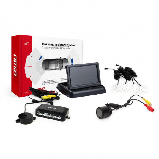 Asistență la parcare TFT02 4,3 cu cameră HD-301-IR, 4 senzori, alb