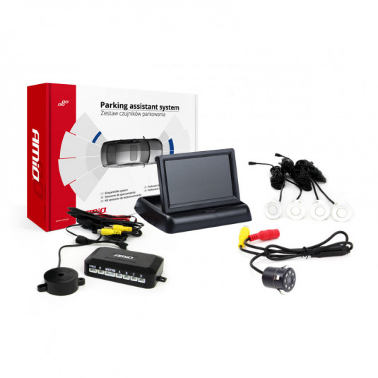 Asistent de parcare TFT02 4,3 cu camera HD-307-IR, 4-senzori, alb