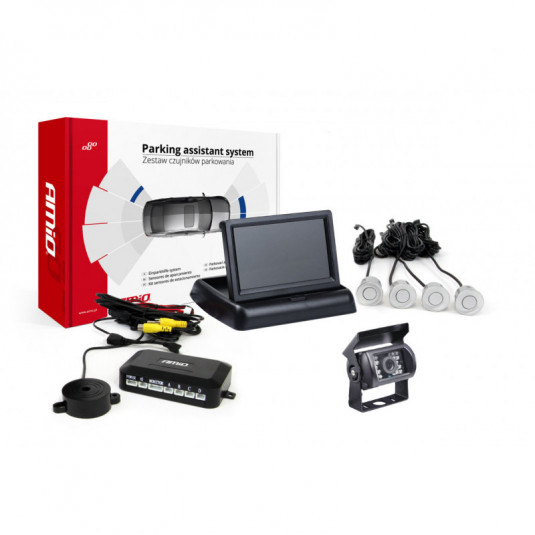 Asistenți de parcare TFT02 4,3 cu cameră HD-501-IR 4-senzori, argintii