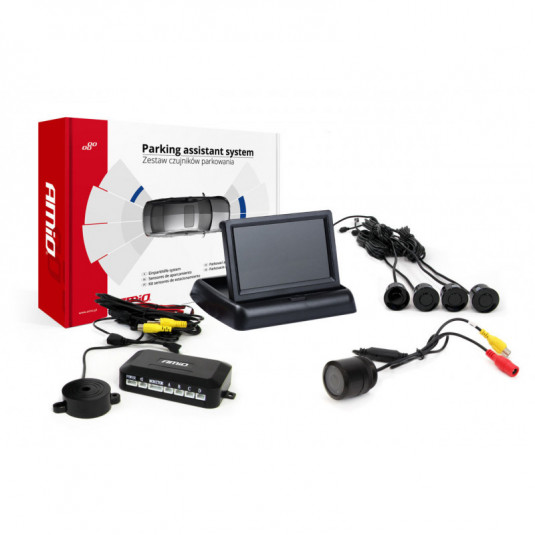 Asistenți de parcare TFT02 4,3" cu cameră HD-301 IR, 4-senzori, negru