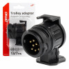 Adaptor pentru cărucior de remorcă pentru conectarea mufei cu 7 poli a remorcii la priza cu 13 poli pe vehicul. Tensiune 12V.