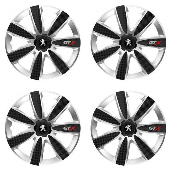 capace pentru Peugeot (logo vechi) 15 GTX CARBON argintiu/negru