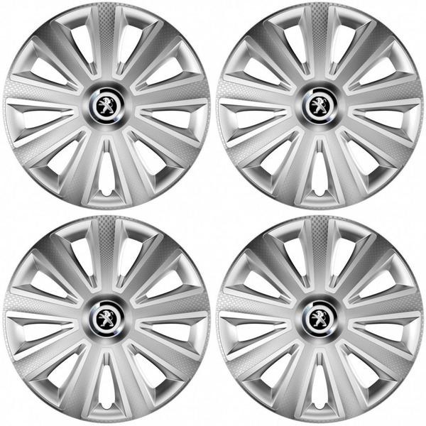 capace pentru Peugeot (logo vechi) 15 Aviator carbon argintiu